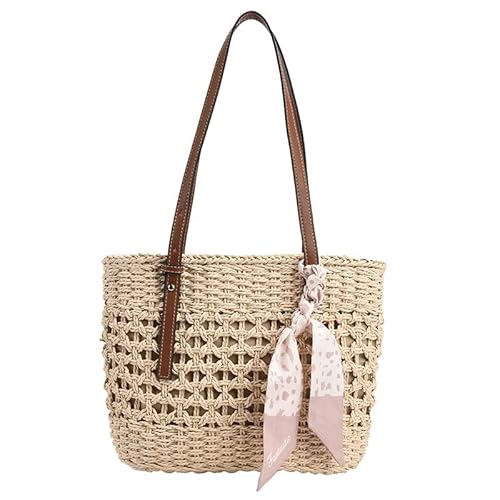 AOLIAY Hohler Strohsack Mode Damen Handtasche All-Match-Tasche mit Großer Kapazität Böhmische Strohtasche Urlaub Strandtasche alte Handtasche Gutes Geschenk, Beige-2, Einheitsgröße Cover