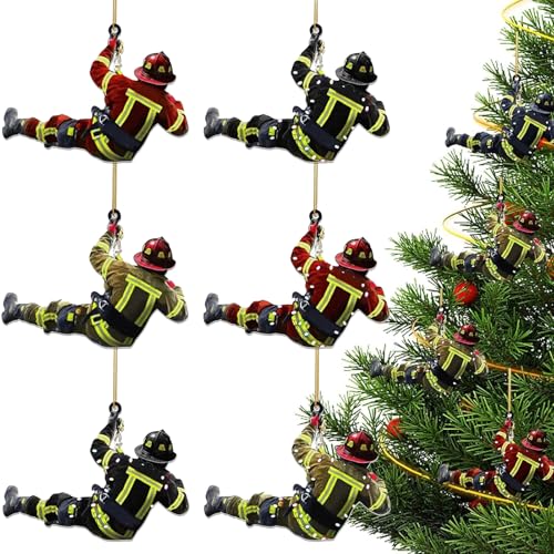 6 Stück Weihnachtsbaum Feuerwehrmann Acryl Ornamente Feuerwehrmann...