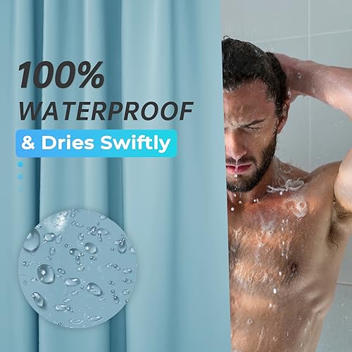 Image of AmazerBath Teal Shower Curtain Plastic 72x72 Inches, Premium PEVA Shower Curtain with 3 Big Weighted Stones and 12 Rustproof Grommets