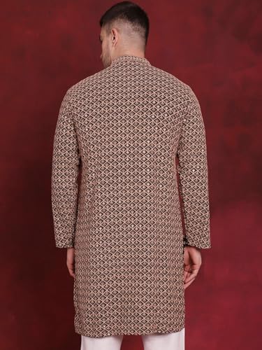 Image of Jompers Men's Pure Cotton Regular Fit Sequin Embroidered Kurtas
