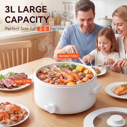 Image of Electric Hot Pot, 3L Portable Electric Pot with Ceramic Non-stick Coating