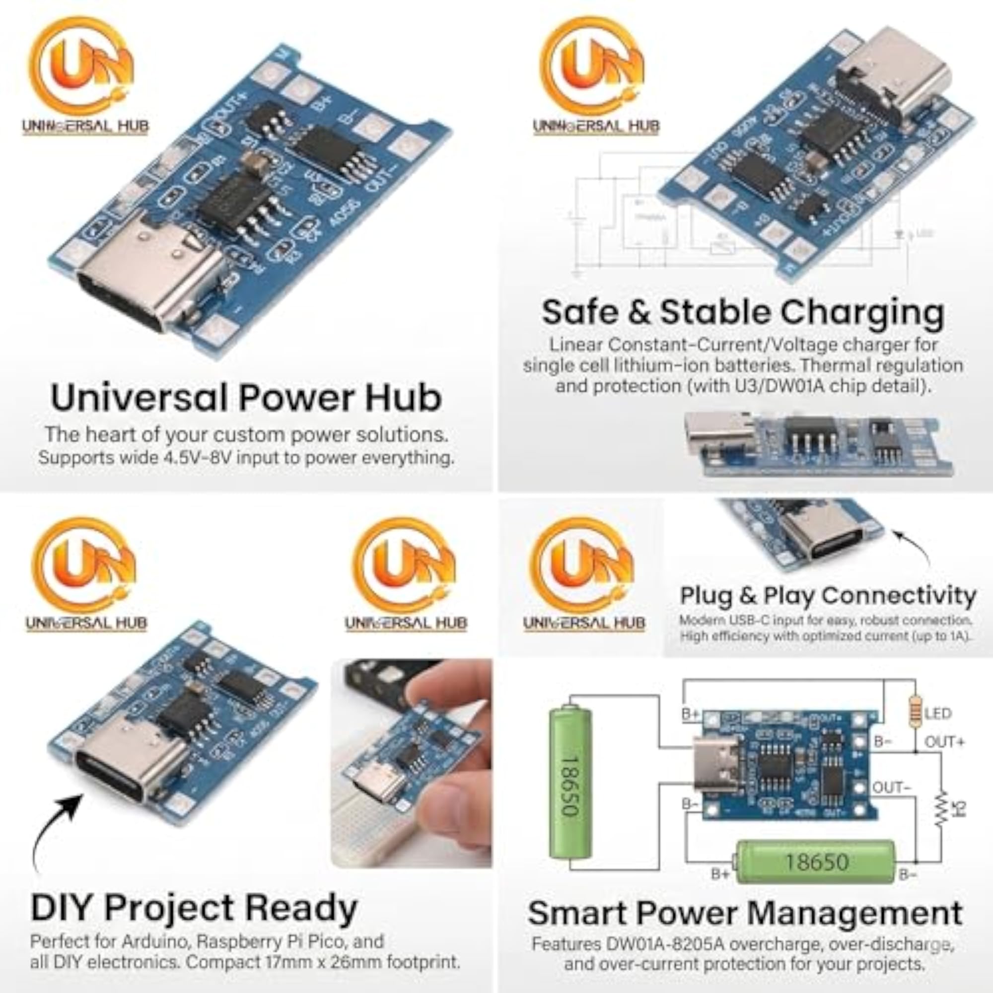 4Pcs TP4056 Charging Module for 18650 Lithium