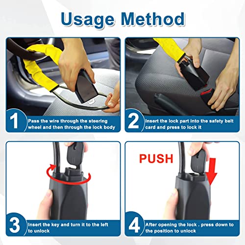Car Steering Wheel Lock with Key Signal Blocking Pouch, Anti Theft Car Security Device Car Lock Car Theft Prevention with 2 Keys Universal Locks, Deter Thieves and Secure Your Vehicle (Yellow) - Image 5