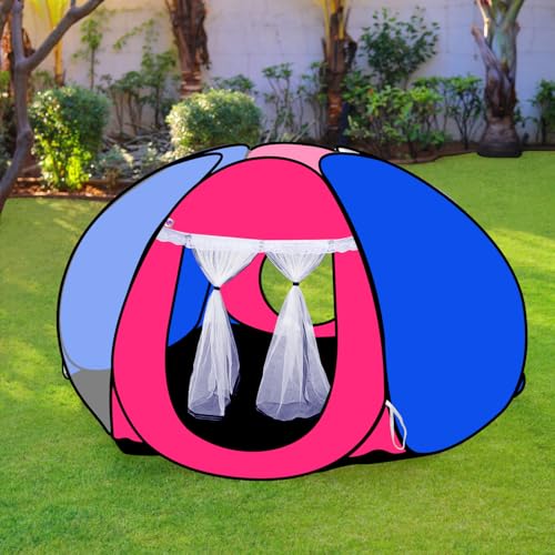Image of SILVER SHINE Foldable Delightful Patterns Popup Kids Play Tent House For Multi Purpose|PlayTent House for up to 10 YearOld Kids Girls&Boys|Mosquito Net Design Tent for Kids|Multicolor,Tent House Theme