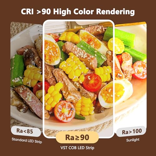 Image of VST 16.4ft COB LED Strip Lights, 24V Dimmable CCT 2700K-6500K High CRI 93, 2400LEDs Super Bright LED Tape with Double Layer FPCB, 60W LED Driver & Remote Controller, UL Listed for Cabinet Bedroom
