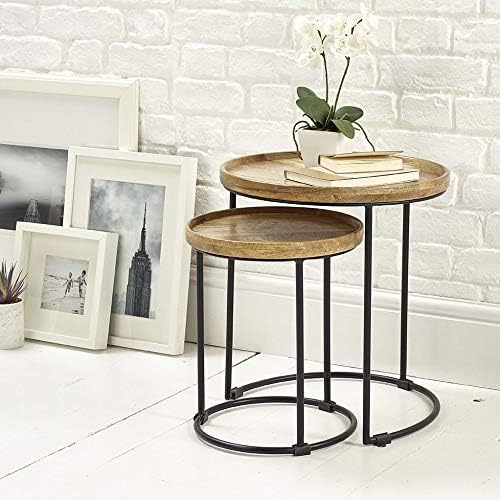 Round solid wood trays nest of 2 tables side end lamp table