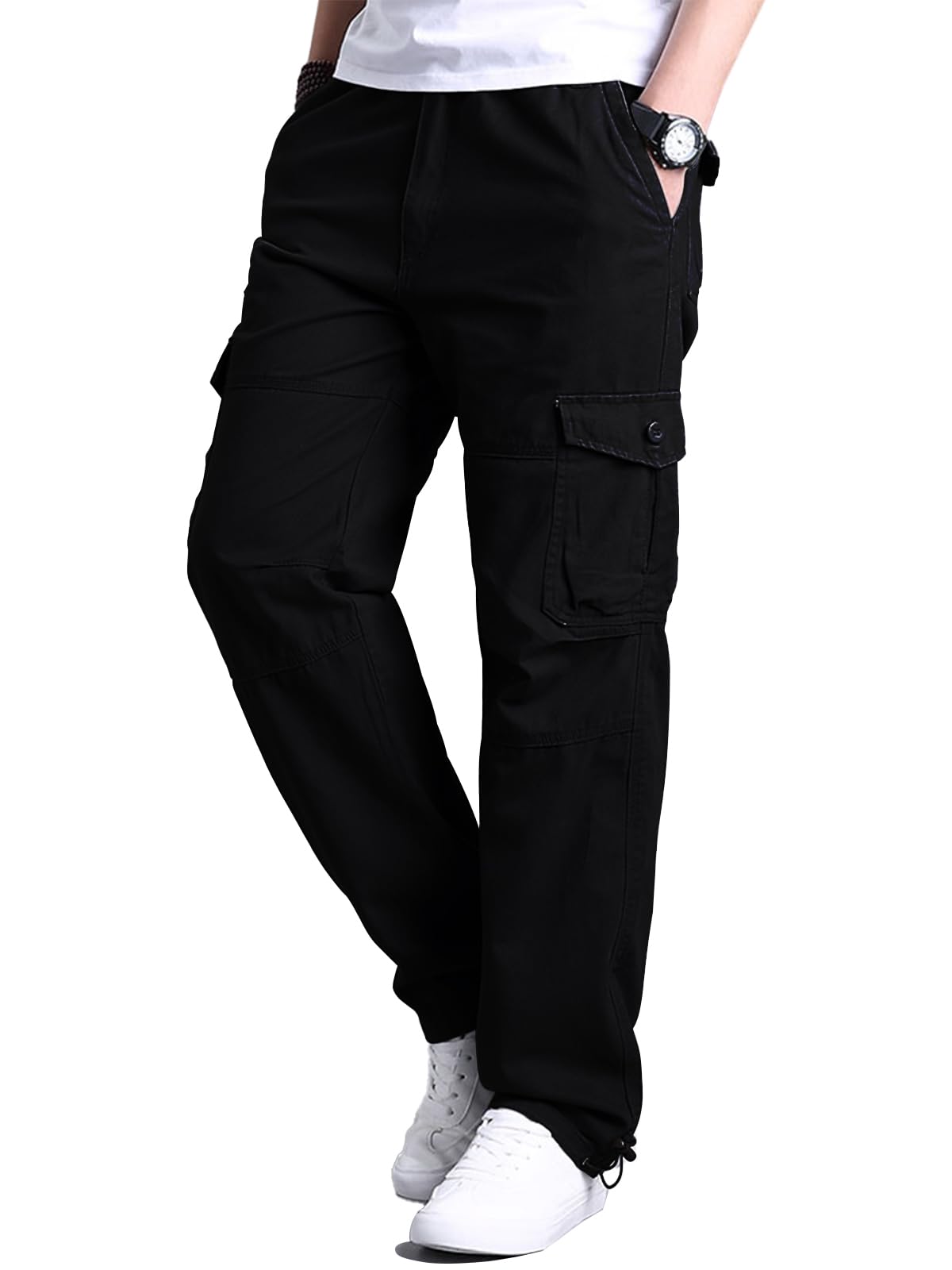Aotoyou Pantalon Cargo Homme avec Poches Pantalon de Travail Grande Taille Elastique Randonnée 100% Coton