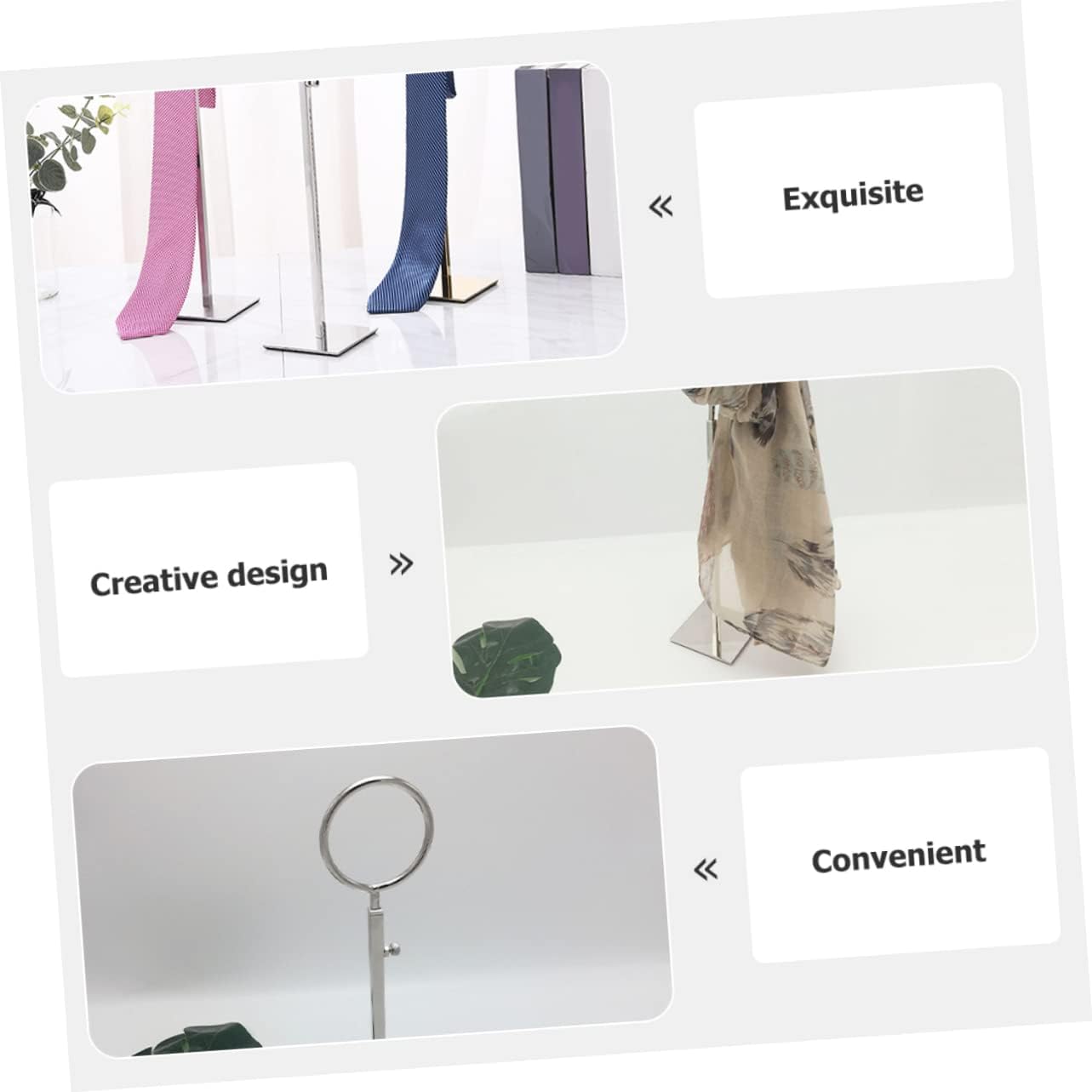 Adjustable Metal Scarf Rack Stainless Steel Multi-Functional Tie Storage Hanger for Shawls Scarves and Accessories Display Organizer for Clothing Stores