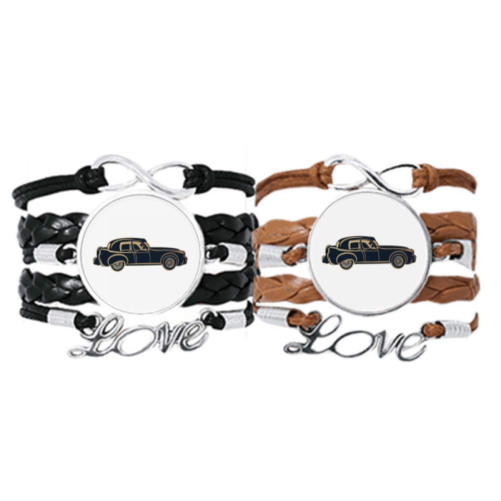 Pulsera de cuero negro DIYthinker con silueta de coches clásicos ajustable para parejas 6