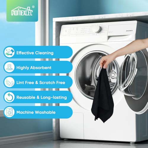 Image of HOMEXCEL Black Microfiber Cleaning Cloth, 24 Pack Cleaning Towels for Kitchen, Lint Free, Scratch-Free, Highly Absorbent, and Reusable Cleaning Rags for House, Window and Glass, Cars, 11.5 X11.5 inch