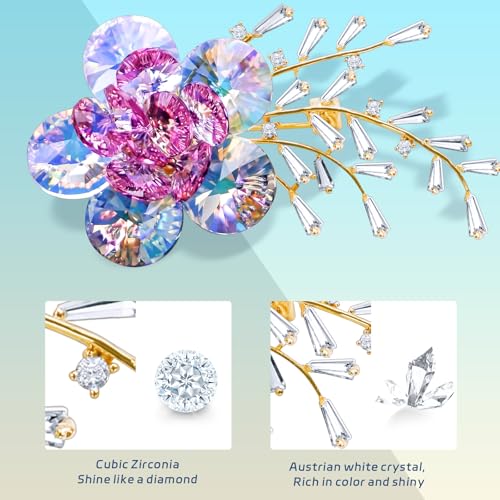 Image of Brooches For Women,14k Gold Plated Copper,Crystal Roselle Cubic Zirconia Brooch Pins For Women ，Crystal Broach,Flower Broach