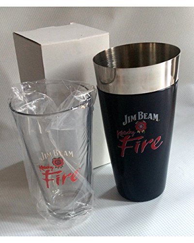 Jim Beam Bourbon Kentucky Fire Metal Cocktail Shaker w/ 16oz Glass New Black