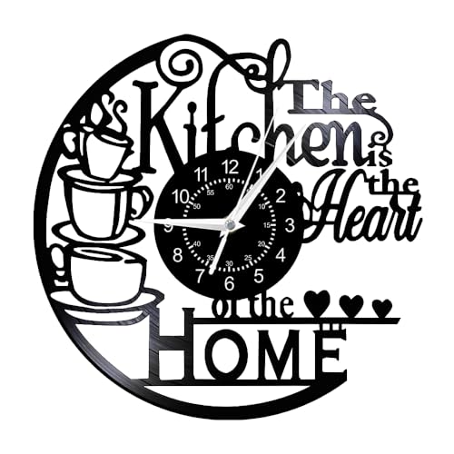 Image of Hojalis 12 Inch Vinyl Record Wall Clock, Kitchen Heart Home Theme Wall Clock, Vintage Black Wall Clocks, Art Decoration Gifts for Living Room, Bedroom, Kitchen, Hotel, Office (Black, No LED light)