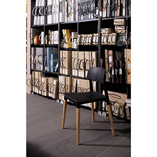 Image of Finch Fox Bella Molded ABS Plastic with Wood & American Mid-Century Styling Armless Side Dining Chairs for Home, Cafe, Restaurents, Living Room Chair in Black Color (Set of 4)