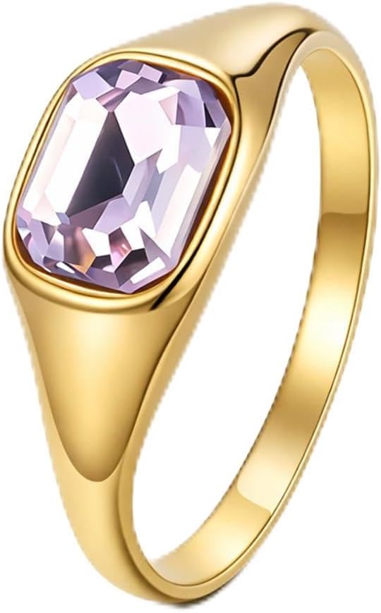 Statement Gold Ring for Women, 18K Gold Plated Bold Ring with Square-Cut Gemstone, Modern Chunky Ring for Everyday Style & Meaningful Moments