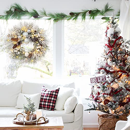 Christmas Wreath 24" Christmas Front Door Wreath Ornament With Led Lights Pinecone Berries Artificial Pine Garland For Party Table Fireplaces Porch Walls New Years Halloween Home Decor #TOP2
