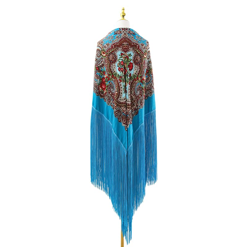 Super national print square long fringe retro style multi-functional four seasons universal oversized shawl square scarf2