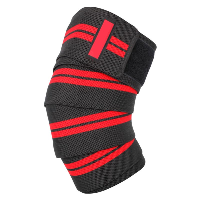 1Pair 2M*8CM Fitness Pressurized Straps Gym Weight Lifting Leg Knee Compression Training Wraps Elastic Bandages (black red)