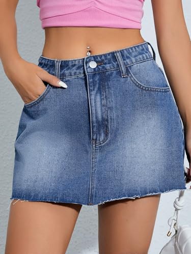 Women's Raw Hem Pocket Denim Jean Causal High Waist Short Skirt4