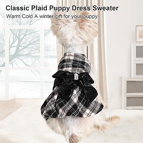 Image of Dog Sweaters Dog Clothes for Small Dogs Boy Girl Fall Puppy Dress Warm Fleece Chihuahua Yorkie Teacup Doggie Sweaters Dresses Doggy Sweater for Small Dogs Girl Cat Outfit, Black, M
