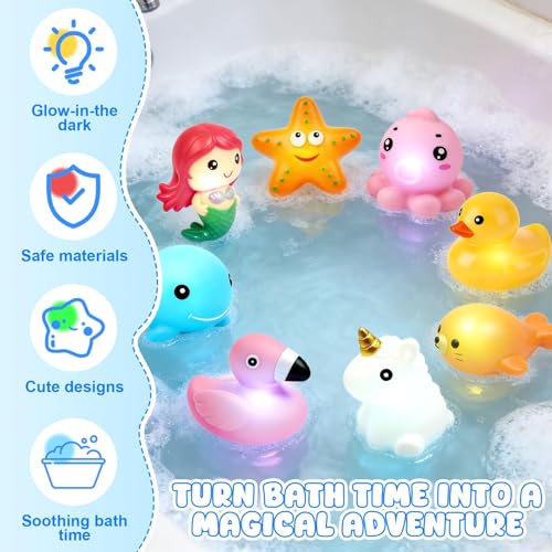 Leuchtendes badespielzeug,8 Stück Badespielzeug,Tier Badewannenspielzeug mit Licht,LED Badewannen Spielzeug,Leuchtende badetiere,Leuchtet Wasserspielzeug Bath Toys,Leuchtet Sensorik Wasserspielzeug