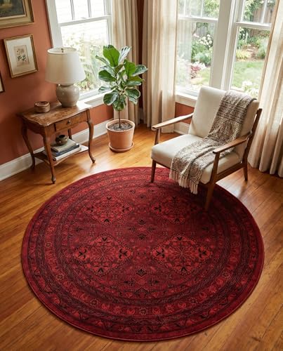 Tapete redondo rojo de 5 pies de Rugs.com miniatura 4