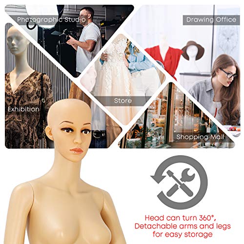 Mannequin Full Body Dress Form 69Inch Female Adjustable Mannequin Stand Realistic Mannequin Display Head Turns Dress Model Metal Base #TOP4