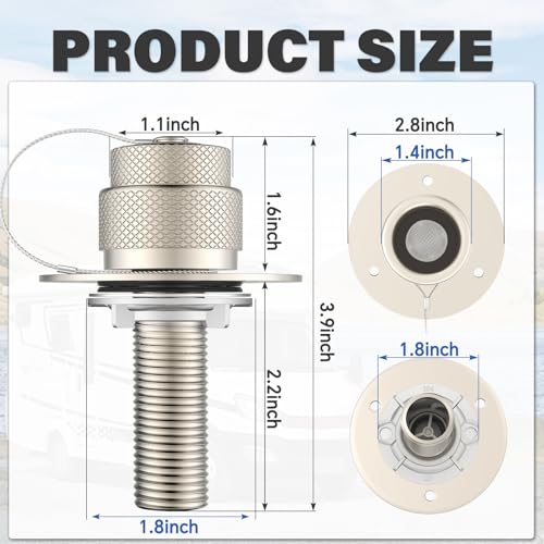 Image of 2 Pack All Metal RV City Water Inlet with Check Valve RV Water Inlet -rv Water Fill Inlet Leak Proof & Universal Fit for RV Camper Motorhome Trailer Marine -Nickel