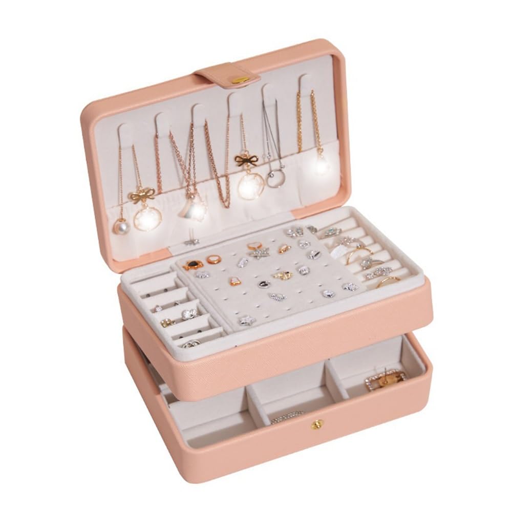 CJHFR472SG Jewelry Organizer Stands Vintage Leather Jewelry Organizer Large Capacity Travel with Adjustable Compartments Jewelry Display Stand(Pink)