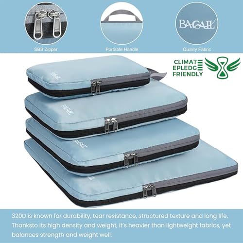 Image of BAGAIL 4 Set /6 Set /8 Set Compression Packing Cubes Travel Accessories Expandable Packing Organizers (Cloth Pattern, 4-Dusty Blue)