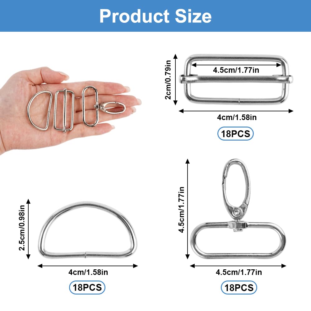 18 Pièces Anneaux en Forme D Boucle en Métal, Pivotant Mousqueton Sac a Main, Métal Keychain Avec Anneau D, Ensemble de Mousquetons Pivotants en Méta, pour Sac Artisanal DIY, Colliers de Chien(Argent)