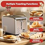YSSOA 2 Slice Stainless Steel Toaster, 6 Shade Settings and Bagel/Defrost/Cancel Functions, with Extra Wide Slot & Removable Crumb Tray, for Various Bread & Waffle, Silver New - Image 2
