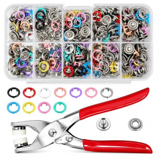 Image of AAMATY Snap Button Fastener Kit with Pliers Tool (100 Sets) - Metal Press Stud Buttons for Clothes, Leather, Bags, DIY Craft - Stainless Steel Snap Kit with Storage Box (Multicolor)