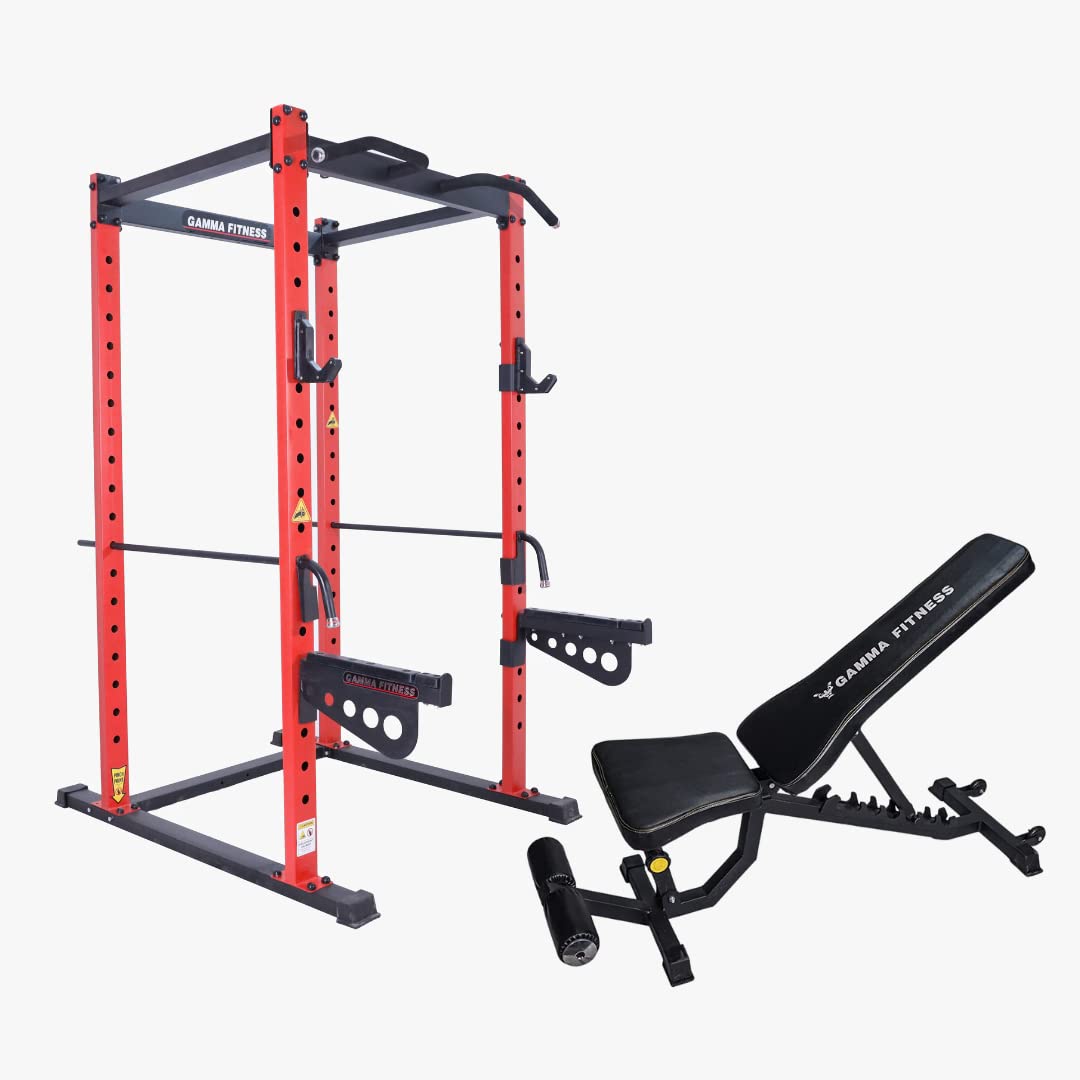 GAMMA FITNESS Power Squat Rack PR-54 with Semi Commercial Adjustable Gym Bench AB-201| Two Combo Pair for Home Gym| Power Squat Rack for Total Body Workout||-image-22
