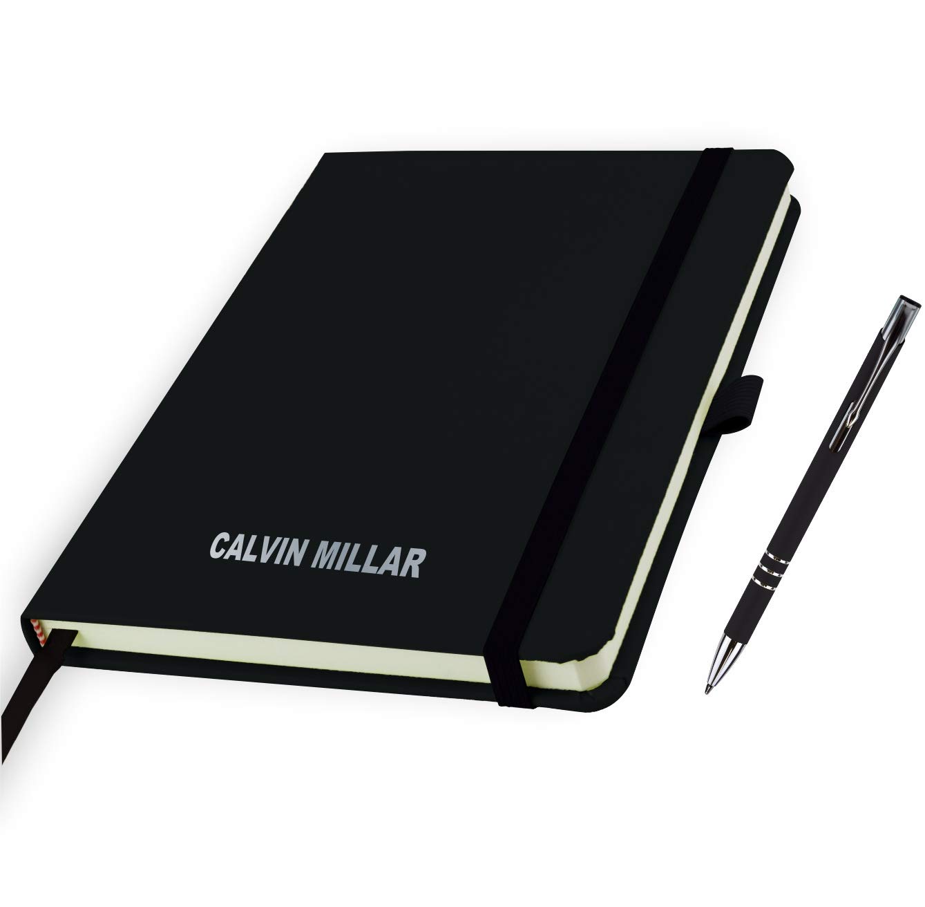 A5 Journal Notebook/Note Pad- Personalised Printed with Name with a matching pens (Jet Black)