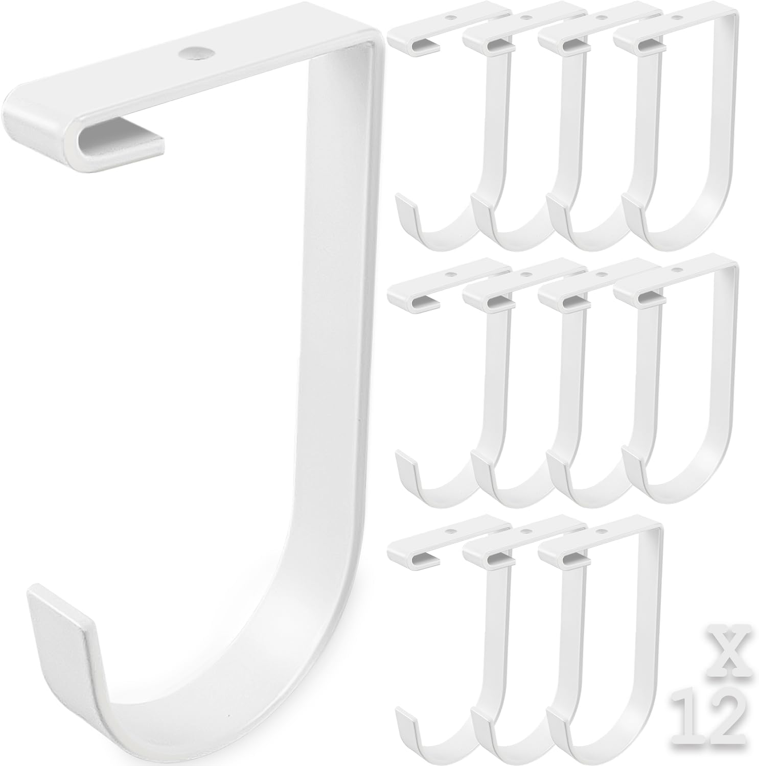 12-Pack Heavy Duty Add-On Storage Flat Hook Accessory for Garage Ceiling Storage Rack and Wall Shelving, Alloy Steel, White-Suitable for FLEXINOUMTS Ceiling Storage Racks and Wall Shelves