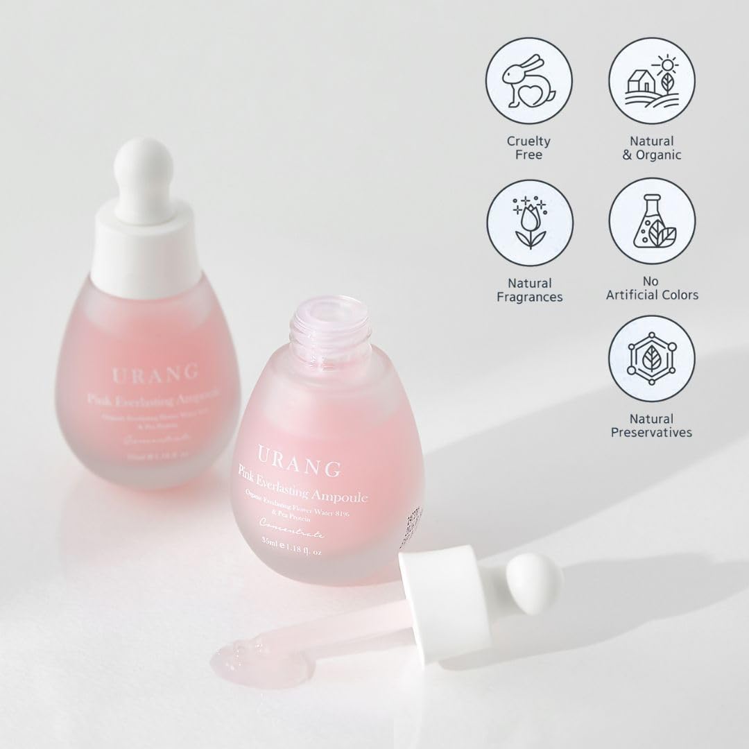 URANG Pink Everlasting Ampulle, Bio-Feuchtigkeitscreme unterstützt Elastizität und Lebendigkeit für Stumpfe Haut, natürliche, vegane Hautpflege für Damen und Herren, 300 ml
