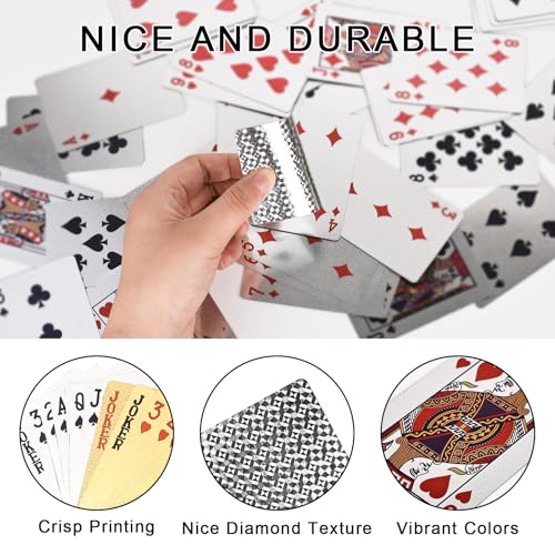 2 Decks Black Gold Standard Spielkarten, PVC Wasserdicht Pokerkarten Set, Wasserdichtes Kartendeck, Diamant Kunststoff Folie Poker Set für Texas Hold'em, Euchre, Canasta, Gin Rummy und Baccarat – Bild 4