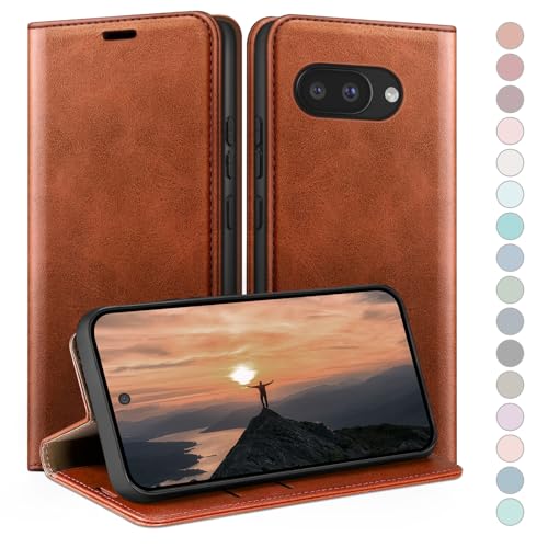 Coque pour Google Pixel 9A avec RFID blocage HUOUH étui portefeuille cuir brun
