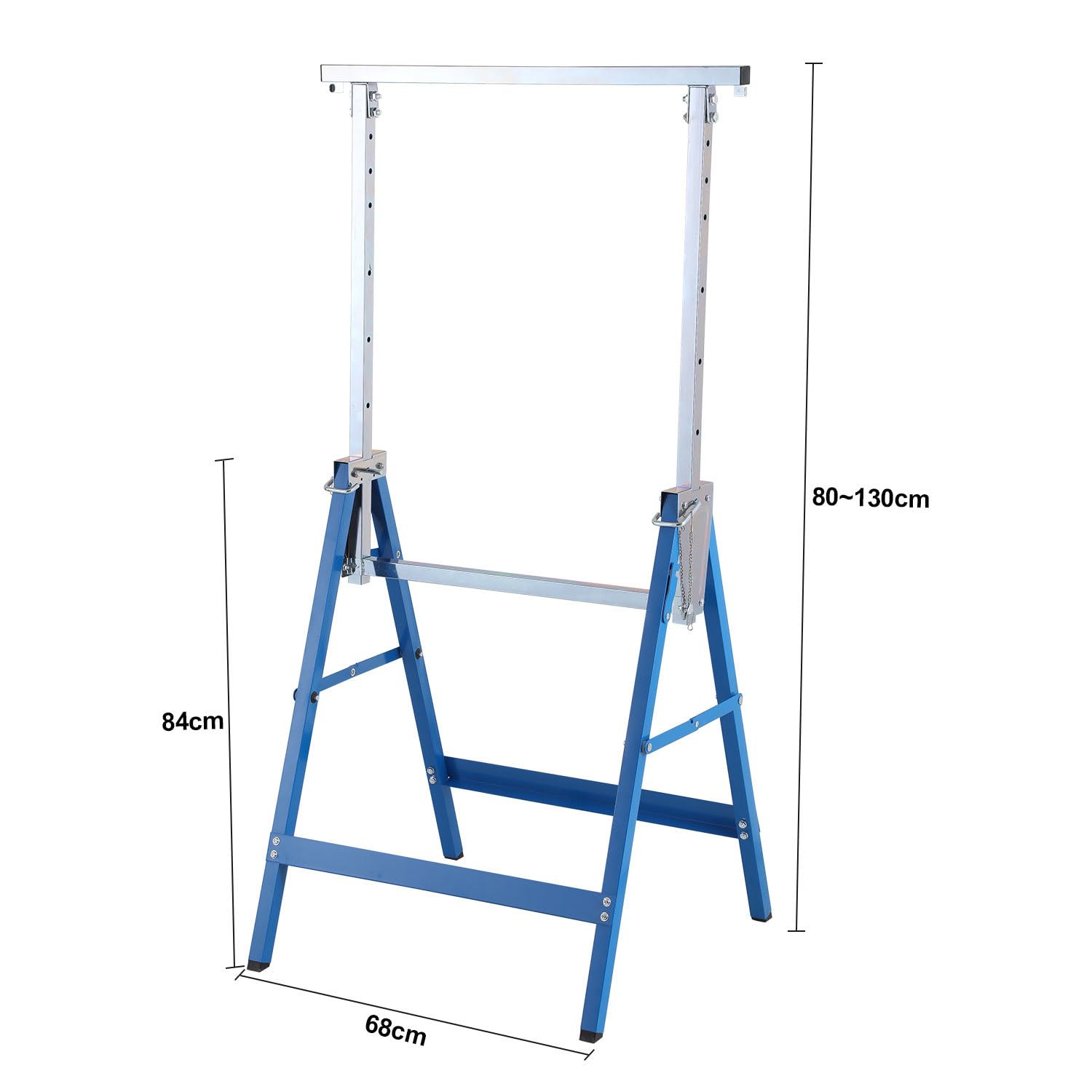 Juego de 4 caballetes de trabajo ajustables 80-130 cm, color azul | 200 kg de capacidad de carga, tubo de acero Q195, 7 niveles ajustables, andamios para taller, garaje, renovación