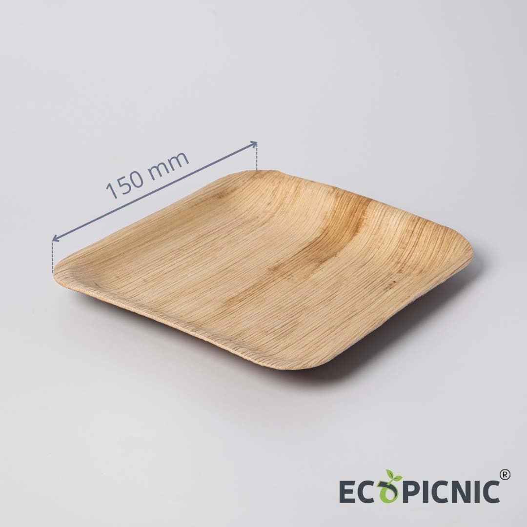 Platos de Hoja de Palma 250 Unidades 15x15 cm 6" | Platos Desechables biodegradables para Fiestas, Catering y Eventos, Ideales para Aperitivos, postres y Comidas