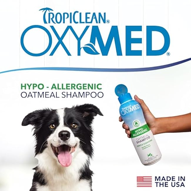 TropiClean OxyMed Hypoallergenic Dog Shampoo for Allergies and Itching, Skin Soothing Shampoo for Pets with Sensitive Skin, Tearless, Cat Safe, 20oz.-PIfWA5GA