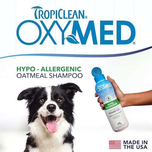 Image of TropiClean OxyMed Hypoallergenic Dog Shampoo for Allergies and Itching, Skin Soothing Shampoo for Pets with Sensitive Skin, Tearless, Cat Safe, 20oz.