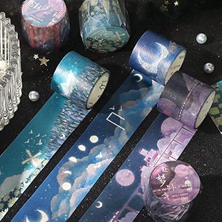 Amazon マスキングテープ かわいい 以梦之名 宇宙 星 星空 カラフル 風景 海外マステ 手紙 手帳 Diy ギフト かわいい シール 手帳 テープ 4点セット マスキングテープ 文房具 オフィス用品