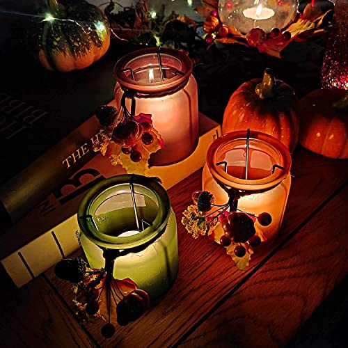 Shmilmh Fall Candle Holders Set Of 6, Pumpkin Glass Votive Candle Holders, Amber Tea Lights Holders For Thanksgiving Table Decoration #TOP2