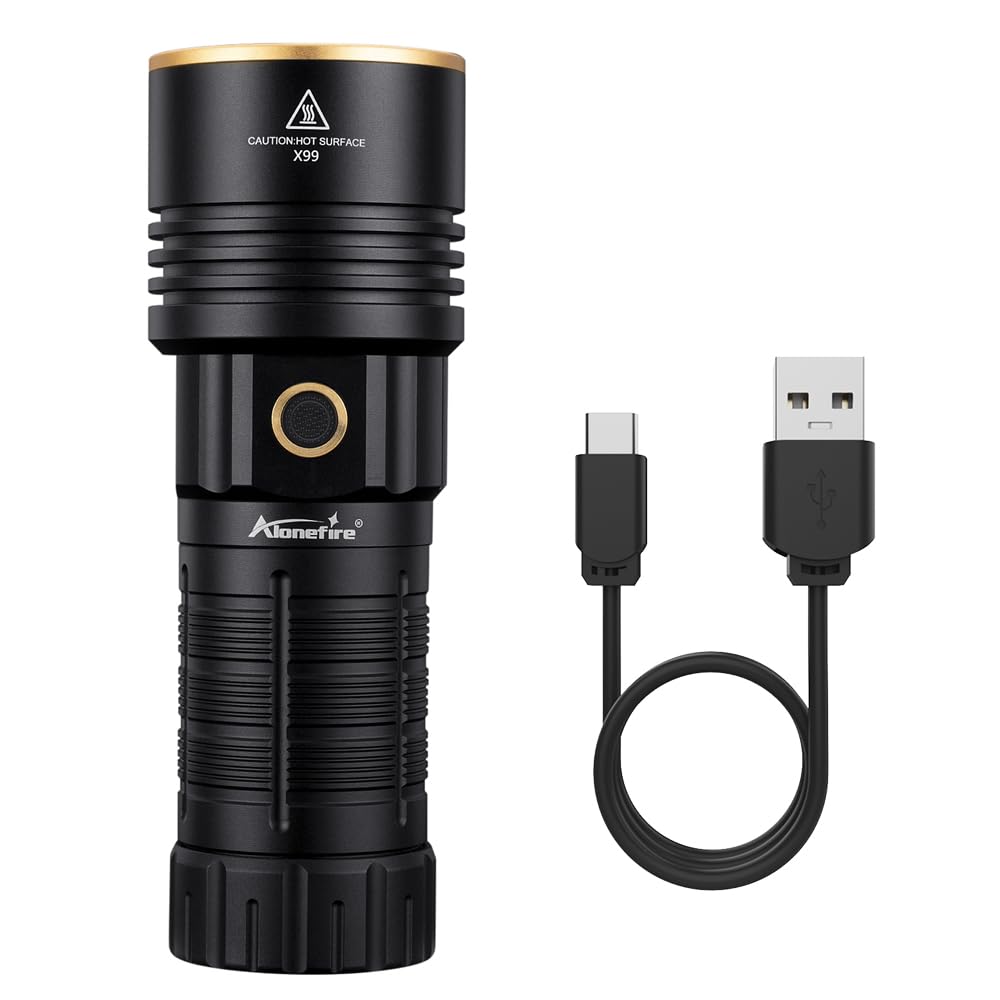 Alonefire X99 Linterna LED Recargable USB C 3500 Lúmenes Superbrillante Pantalla Digital 4 Modos Resistente al Agua con Carga Inversa con Batería para Acampada, Emergencias, Senderismo y Hogar