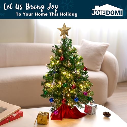 Joiedomi 24"/2FT Mini Christmas Tree Tabletop Set with Clear LED Lights, Artificial Mini Christmas Tree with Star Treetop and Hanging Ornaments, Best DIY Xmas Decorations (Storage Bag Included)