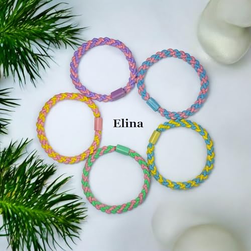 Image of Elina Black Ponytail Holders (20, Pastel Design Multicolor)