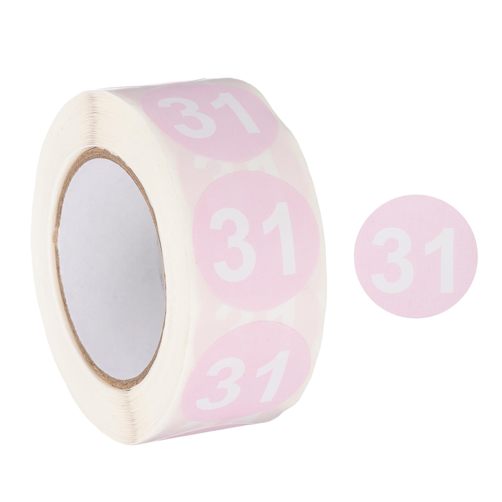 PATIKIL Number 31 Circle Stickers,1 Inch Round Color Coded Self-Adhesive Number Label 500 Labels/Roll for Home Organization Office Management, Light Pink with White Text