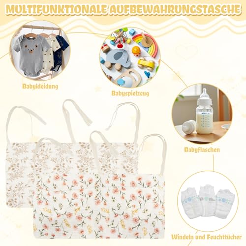 ZOCONE 2 Stück Babybett Organizer Hängend, 2-in-1 Baby Kinderzimmer Organizer Aufhängen Babybett Verstellbarer Hängeorganizer Babybetttasche für Windeln Kleidung Spielzeug (Blätter und Blume)